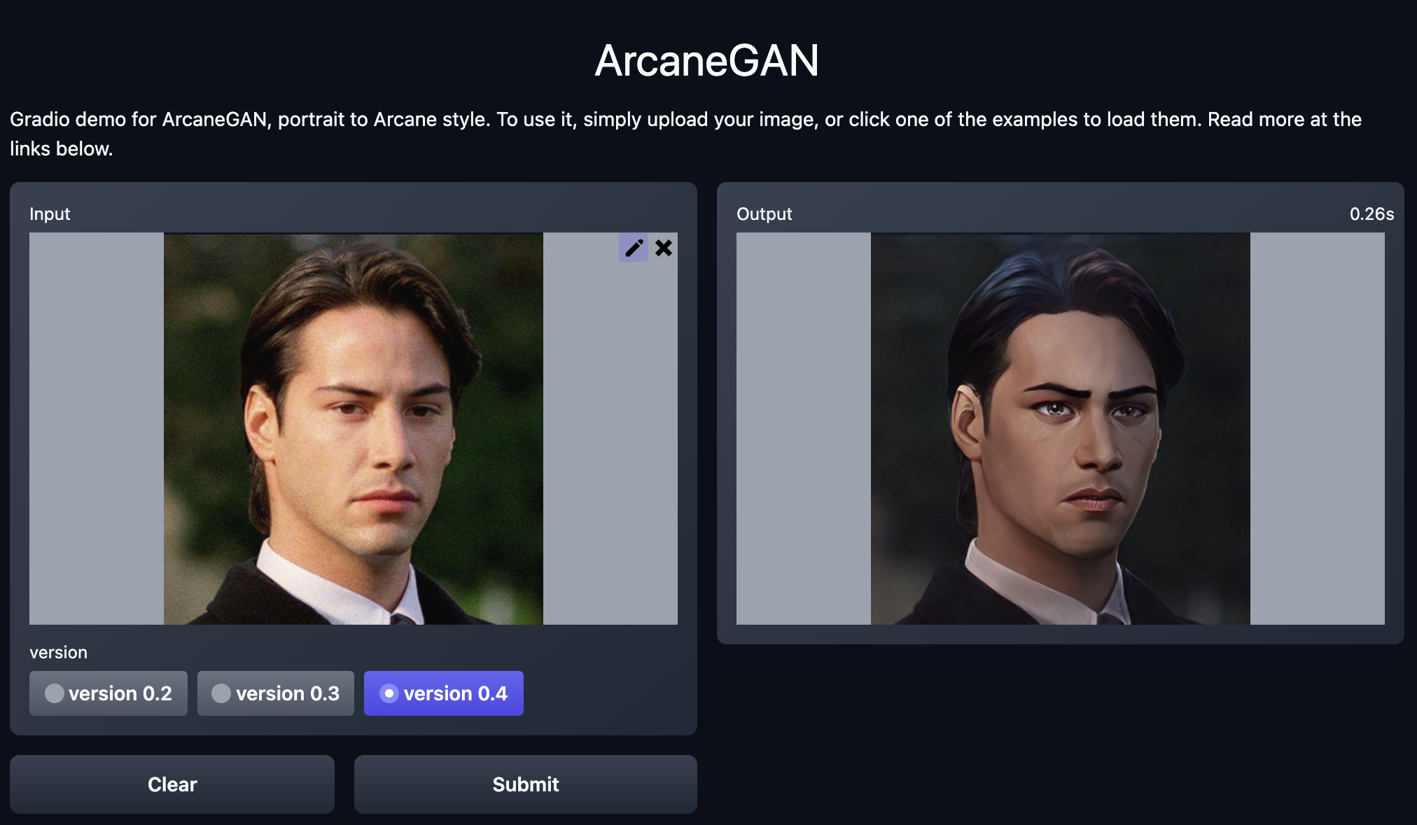 Interactive demo for ArcaneGAN (using Gradio). Screenshot by author, demo located at https://huggingface.co/spaces/akhaliq/ArcaneGAN
